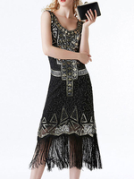 Halloween Kostüm 20er Jahre Kleid Charleston Kleid Polyester mit Fransen Vintage Kleid Faschingskostüme