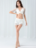 Halloween Kostüm Bauchtanz Kostüme Weiße Spitze Semi Sheer Bauchtänzerin Set Modal Women Dancing Wear Faschingskostüme