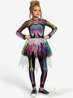 Halloween-Kostüm für Mädchen mit Skelett-Print Overall mit Knochenmuster süßes gruseliges Outfit