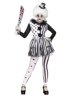 Halloween Kostüm Halloween Clown Cosplay Kostüm Erwachsene Frauen Schwarz Gestreiftes Kleid Und Kopfschmuck Faschingskostüme