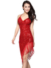 Halloween Kostüm Pailletten Sie Tanz Kleid rückenfrei Halfter Mantel Frauen Quaste Kostüm Kleid asymmetrisch Latein Tanzkleid