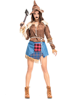 Halloween Kostüme Frau Vogelscheuche Kostüm Plaid Überrock Überärmel Denim Halloween Feiertage Kostüme