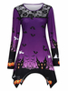 Halloween Lila T-Shirts Frauen Juwel Hals Spitze gedruckt unregelmäßige Langarm T-Shirt