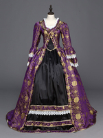 Halloween Mittelalter Kleidung Lange Ärmel Lila und Spitzen und Spitzen Barock Kostüm Rokoko Kleid Renaissance Kleidung Viktorianische Königin Kostüm