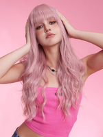 Halloween-Perücke lang lockig zerzaust mit Pony Damenhaar in Lachsfarben