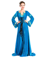 Halloween Renaissance Kleid Polyester mittelalterliche blaue Front Lace Up Kostüm Cosplay