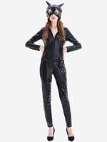 Halloween Schwarze Frauen Sexy Maske Overall PU Leder Set Feiertags Kostüme