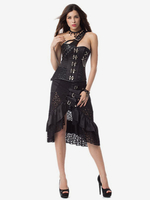 Halloween Schwarzer Spitzen-Punkrock-Gothic-Rock mit hoher Taille und unregelmäßigem Rock