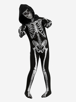 Halloween-Skelett-Bodysuit mit 3D-Knochendruck für Kinder und Erwachsene passendes Kostüm für Partys