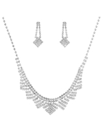 Halskette Ohrring Set Braut Silber Strass Perlen Hochzeit Schmuck-Set