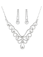 Halskette Ohrring Set Braut Silber Strass Perlen Hochzeit Schmuck-Set