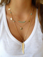 Halsketten Blonde Metall Multilayer Feather Kallaite Halskette Frauen Schmuck