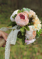 Hand gebunden Brautstrauß Jeweled Hochzeit saftigen Bouquet Silk Blumen Spitze