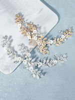 Handgemachte Blumenblätter Strass Hochzeit Kopfbedeckung Kamm Metall Brauthaar Zubehör
