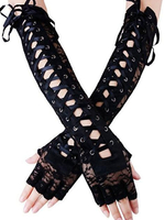 Handschuhe für Frauen Lace Up Lace Schwarze lange Handschuhe