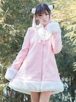 Hanfu Lolita Mantel Stehkragen Langarm Tweed zwei Ton bestickt hellblau Lolita Mantel