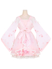 Hanfu Lolita Outfits OP Einteiliges Kleid Chiffon Soft Pink Langarm Rüschen Bedruckt Cover Up Mit JSK Pullover Rock