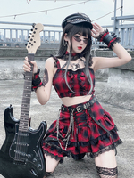 Harajuku Fashion Lolita Outfits Roter Plaid Ärmellose Polyester Top Rock Mädchen Harajuku Outfits