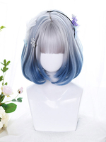 Harajuku Fashion Lolita Perücke Blau Kurz Hitzebeständig Faser Lolita Zubehör