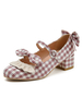 Harajuku Mode Lolita Schuhe Hellrosa Bowknot Plaid Textil Chunky Heel Lolita Pumps