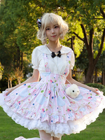 Harajuku Mode Lolita SK Blumendruck zartrosa Rüschen Lolita Röcke
