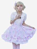 Harajuku Mode Lolita SK Blumendruck zartrosa Rüschen Lolita Röcke