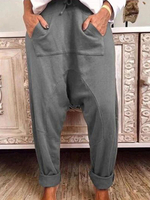 Haremshose für Frauen Graue Schnürhose aus Polyester-Stretch mit erhöhter Taille