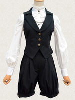 Hübsche Lolita Set mit Weste Poplin und Knöpfen in Schwarz