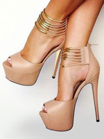 Hübsche Peeptoes aus in Aprikosenfarbe Reißverschluss mit Metallic-Deko und Stilettos