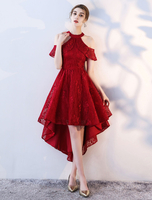 Hübsches Cocktailkleid aus Spitze mit Halter und Spitzen in Burgunderrot Abschlusskleider
