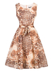 Hübsches Faltenkleid aus Chiffon mit Rundkragen und Schnüren und Leopard-Korn Optik