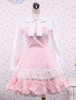 Hübsches Lolita Kleid aus Baumwolle mit langen Ärmeln und Spitzen in Rosa