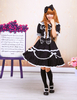 Hübsches Lolita Kleid aus Baumwolle mit Rundkragen und Schleife im klassischen & traditionellen Style in Schwarz