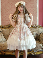 Hübsches Lolita Kleid mit Rundkragen und kurzen Ärmeln im süßen und hübschen Style und Rüschen