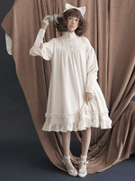Hübsches Lolita Kleid mit Stehkragen und langen Ärmeln im süßen und hübschen Style und Rüschen Cremeweiß