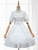 Hübsches Lolita Kleid mit U-Halsausschnitt und kurzen Ärmeln Lolita Brautkleid und Rüschen