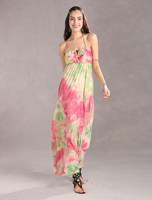 Hübsches Maxikleid aus Chiffon mit Spaghettiträgern und floralem Print in Blau