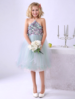 Hübsches Neckholder Festkleid für Mädchen mit Blüten Milanoo