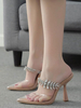 Heel Mules Aprikose spitze Zehen Stiletto Heel Mesh Sommer Fersen Hausschuhe