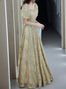 Hellblondes Abendkleid A-Linie mit halben Ärmeln und V-Ausschnitt; Schnürung; bodenlange; formelle Partykleider mit Pailletten