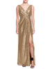 Hellblondes Abendkleid Scheide V-Ausschnitt Rückenlos Ärmellose Pailletten Plissee Bodenlang Split Formale Abendkleider