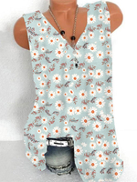 Helles himmelblaues Gänseblümchen-Cami-Oberteil Polyester mit V-Ausschnitt; lässig bedruckte Damen-Camis
