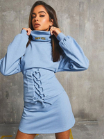 Helles himmelblaues gotisches Kleid Langarm-Baumwoll-Retro-Kleid