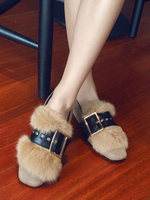 Hellgraue Micro Suede Upper Loafers Square Toe Metalldetails Freizeitschuhe Damen Loafer Schuhe