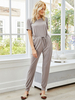 Hellgrauer Jumpsuit Jewel Neck Kurze Ärmel Plissee Stretch Polyester Tapered Fit Sommer Playsuit