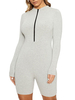 Hellgrauer Juwelenhals Lange Ärmel Reißverschluss Unregelmäßiges Polyester Skinny Summer One Piece Outfit