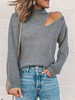 Hellgrauer Pullover für Damen mit hohem Kragen und langen Ärmeln aus offenem Schulter-Polyester
