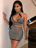 Hellgraues Clubkleid für Frauen Jround Collar Cut Out Ärmelloses Polyester Open Shoulder Bodycon Sexy Midi-Kleid
