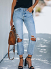Hellhimmelblaue Jeanshose für Damen Cowboy-Fransen-Jeans mit gerader Taille und gerader Hose