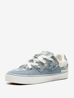 Hellhimmelblaue PU-Leder-Sneakers mit runder Spitze für Damen flach (<1 Zoll) Freizeitschuhe